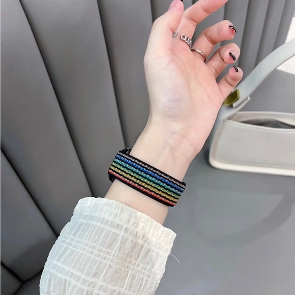 NEW BAND Rainbow Mix Black Strap Loop For Apple Watch - Picture 6 of 10